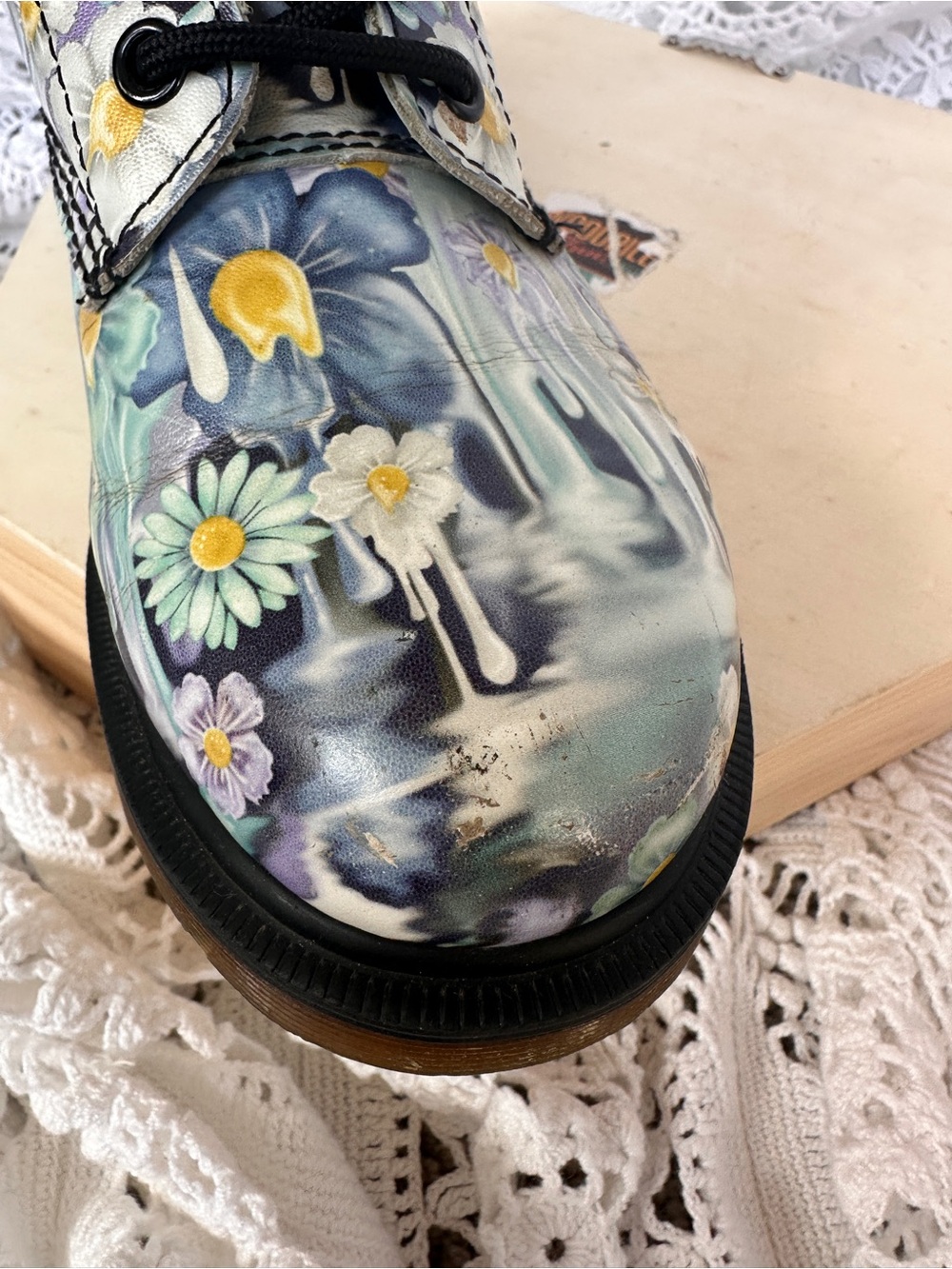 RARE COLLECTIBLE Dr. Martens 1460 Pascal Blue Slime Floral Paint Drip Boots Sz6 - Picture 14 of 16